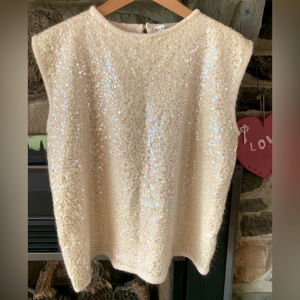 Silk Angora Lambswool Sparkly Sequin Sweater Blouse Top